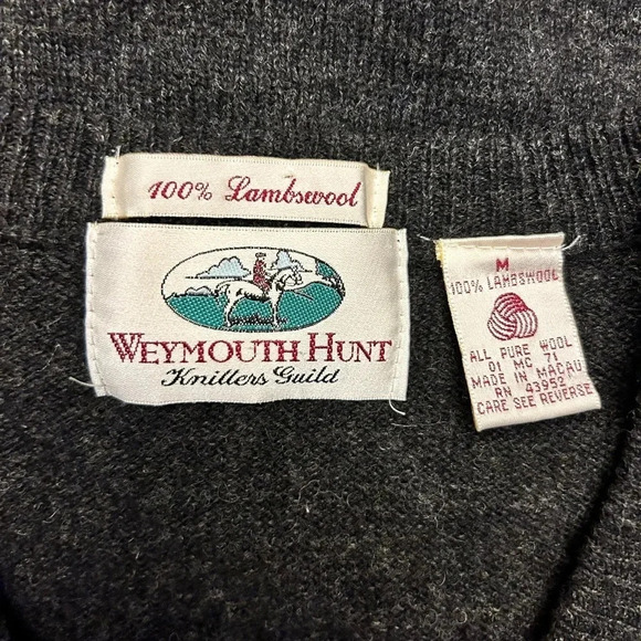 Weymouth Hunt Men's Lambs Wool Dark Gray V-Neck Sweater Size M Grandpacore - Picture 4 of 6